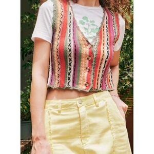 Cider Sweater Vest Women Size S Green/Multicolor Acrylic Blend Sleeveless: